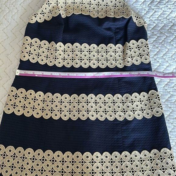 NWT Lilly Pulitzer Annabelle True Navy Gold Lace Stripe Shift Dress Size 00 - Picture 7 of 16